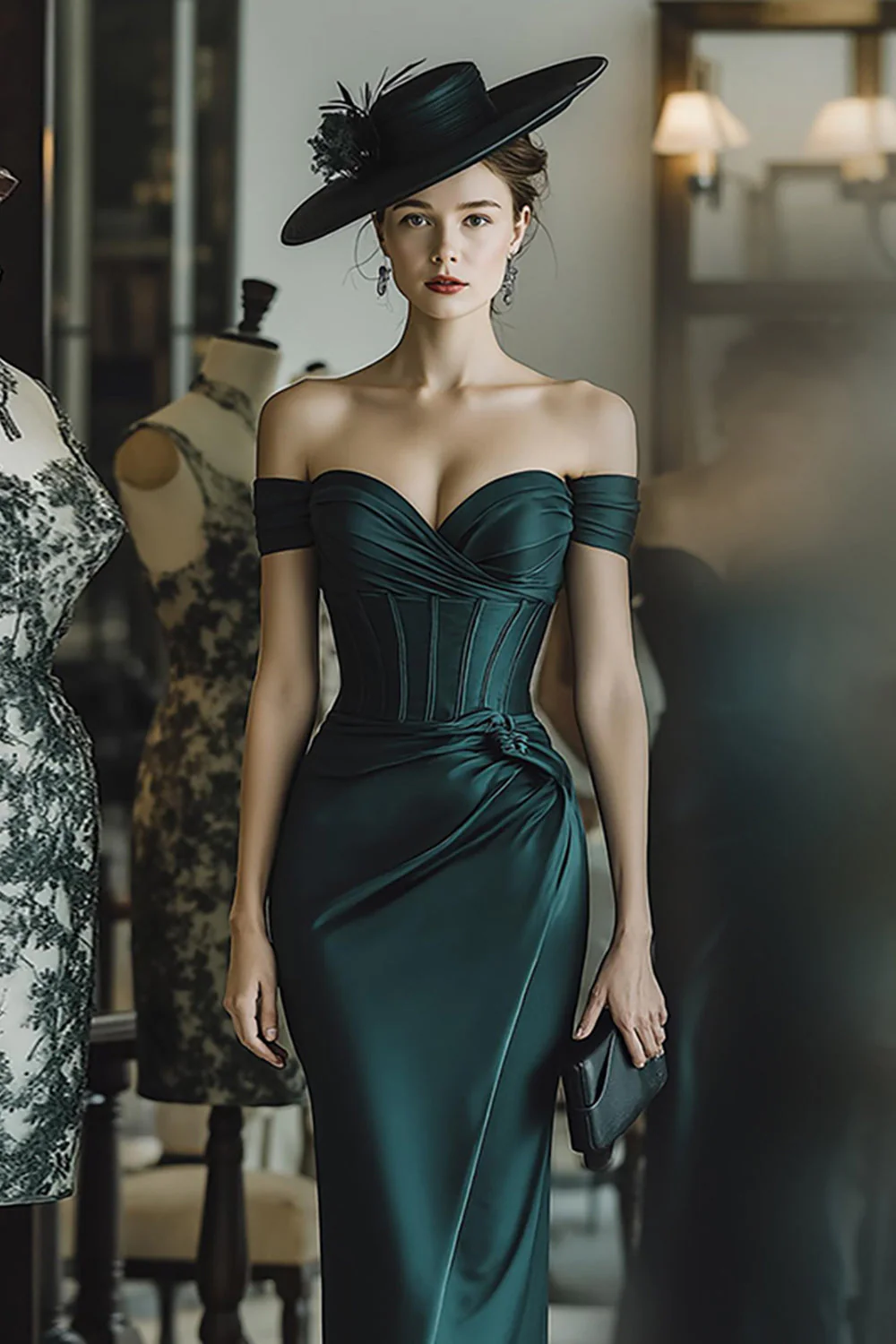 Off The Shoulder Pine Corset Sheath Mother Of The Bride Dress - Image 3