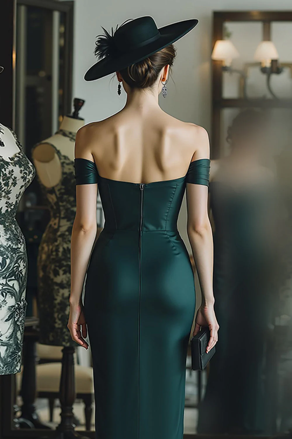 Off The Shoulder Pine Corset Sheath Mother Of The Bride Dress - Image 4