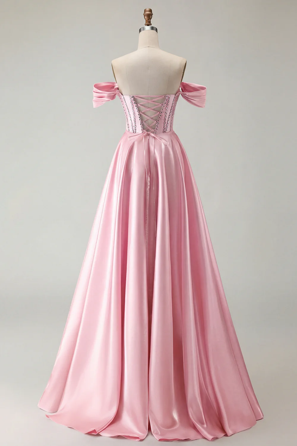 Off The Shoulder Beaded A Line Purple Corset Long Prom Dress with Slit - Image 18
