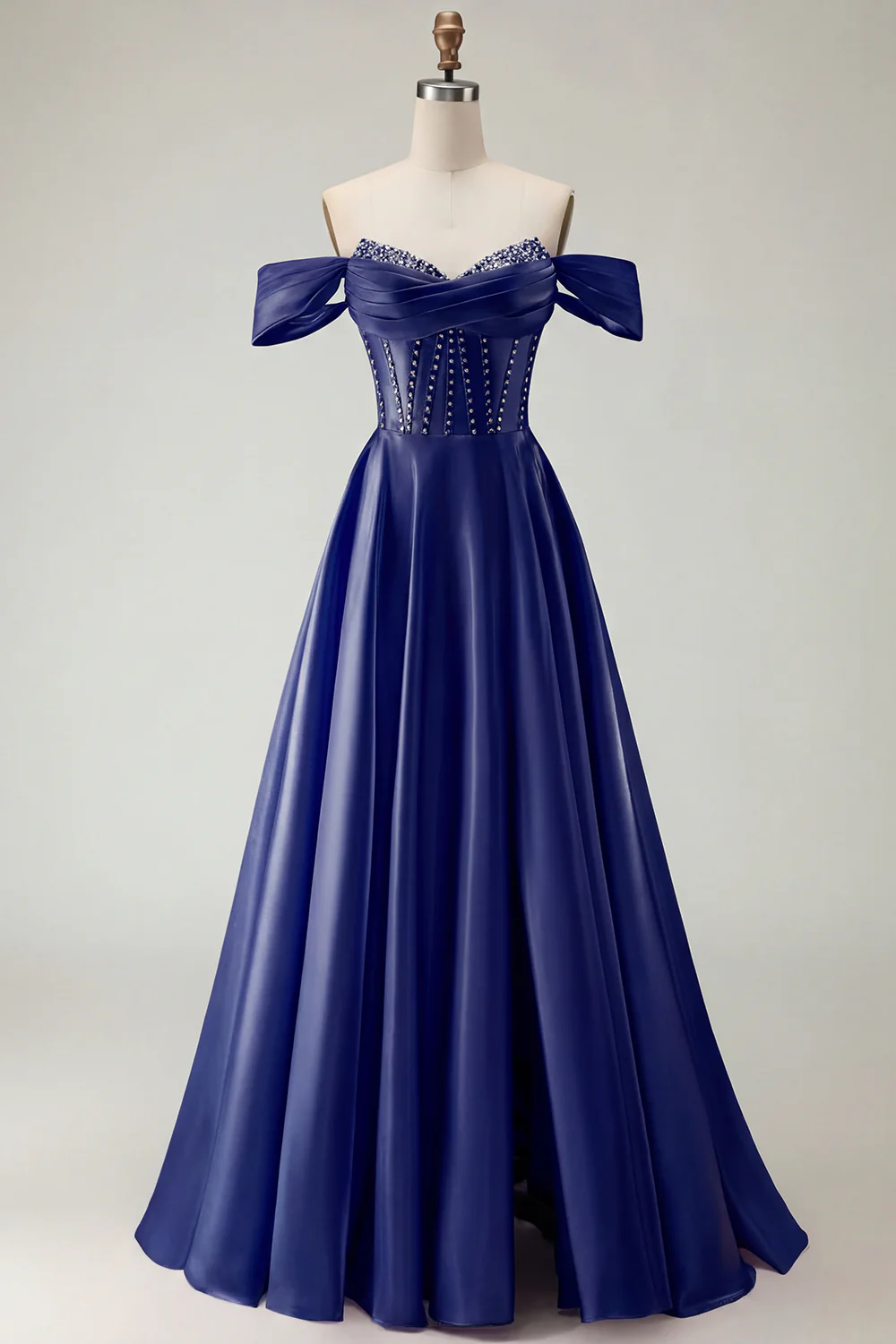 Off The Shoulder Beaded A Line Purple Corset Long Prom Dress with Slit - Image 19