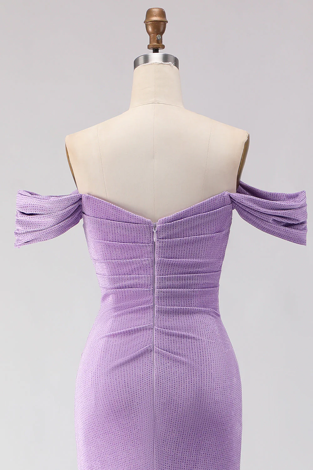 Off The Shoulder Ruched Mermaid Beaded  Purple Long Prom Dress with Slit - Image 5