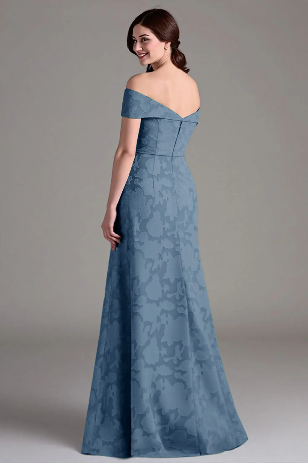 Off The Shoulder Sage Green Floral A-Line Long Choir Dress - Image 11