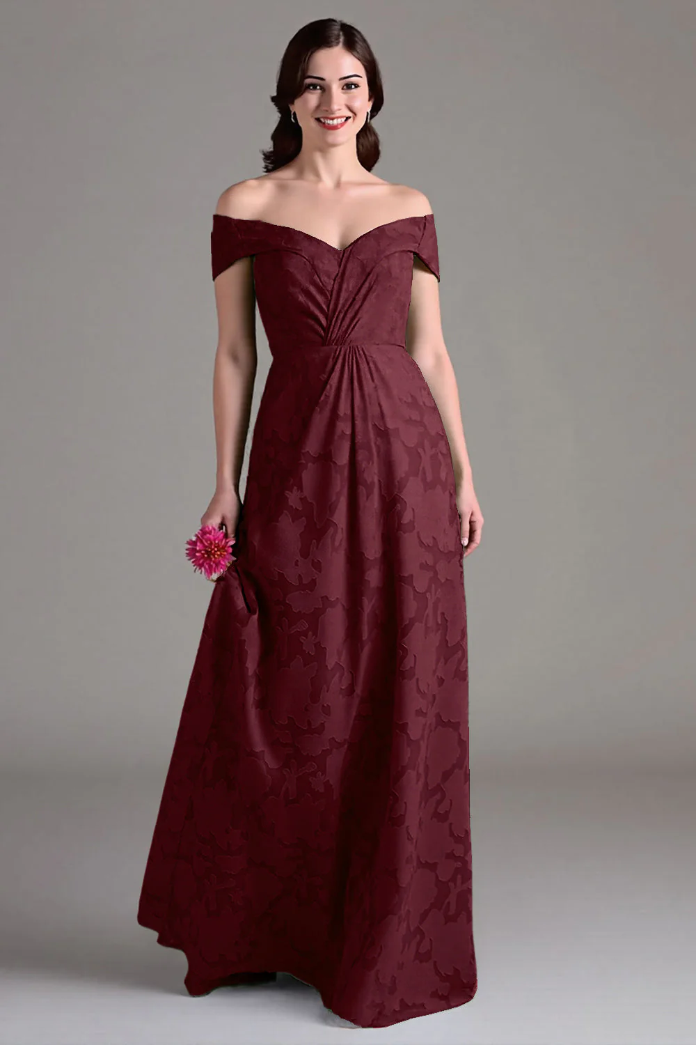 Off The Shoulder Sage Green Floral A-Line Long Choir Dress - Image 8