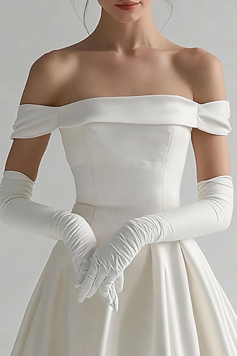 Off The Shoulder Satin A Line White Graduation Dress - Image 2
