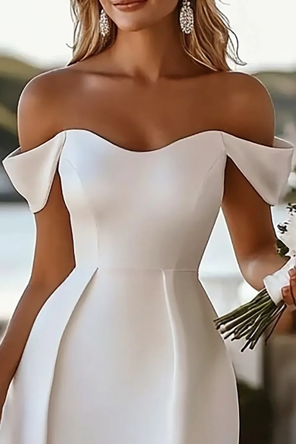 Off The Shoulder Satin Bodycon White Graduation Dress - Image 3