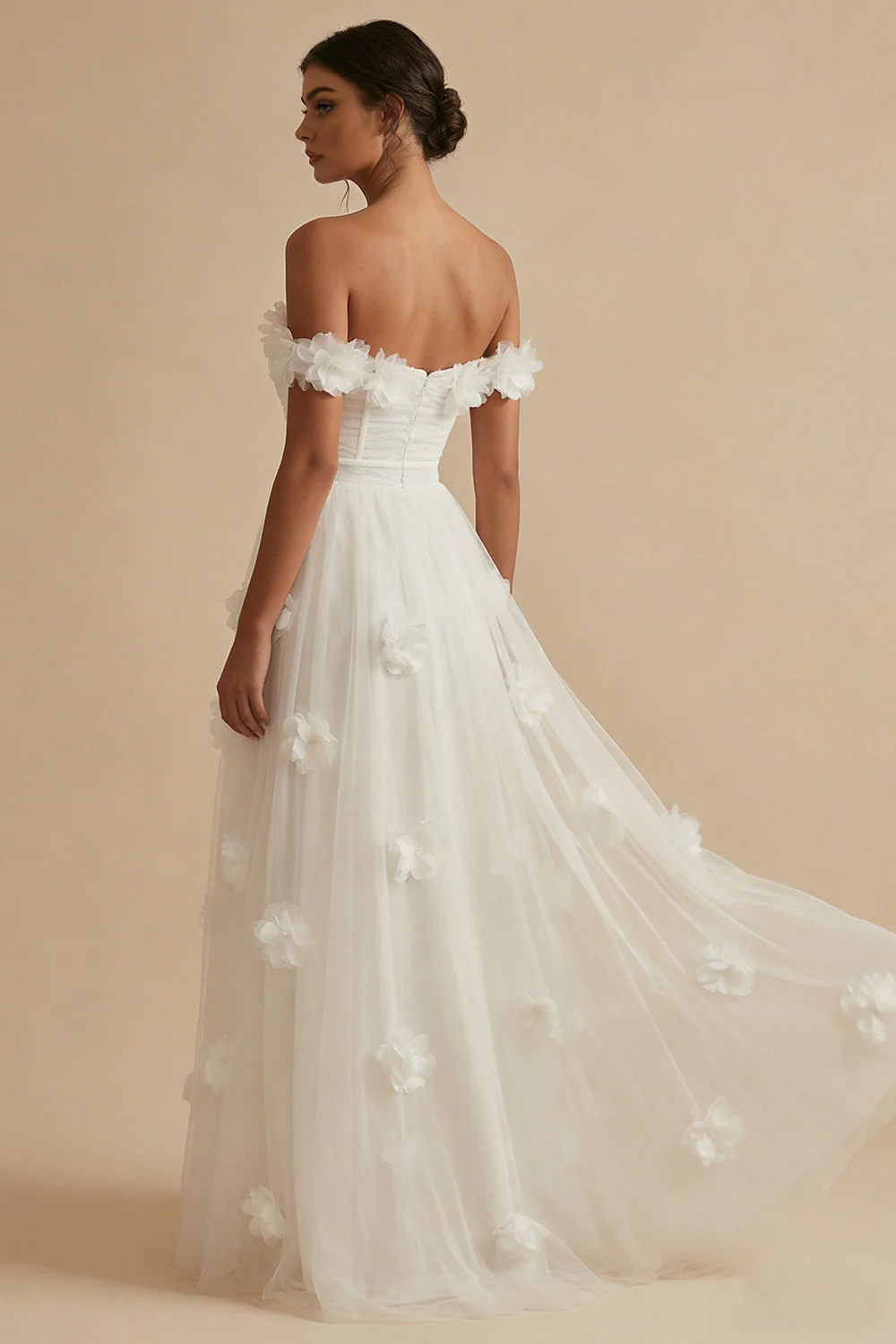 Off the Shoulder White A-Line Corset Engagement Dress with Slit - Image 2