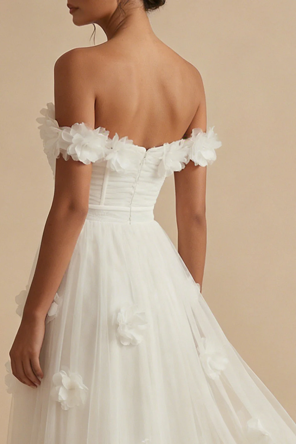 Off the Shoulder White A-Line Corset Engagement Dress with Slit - Image 4