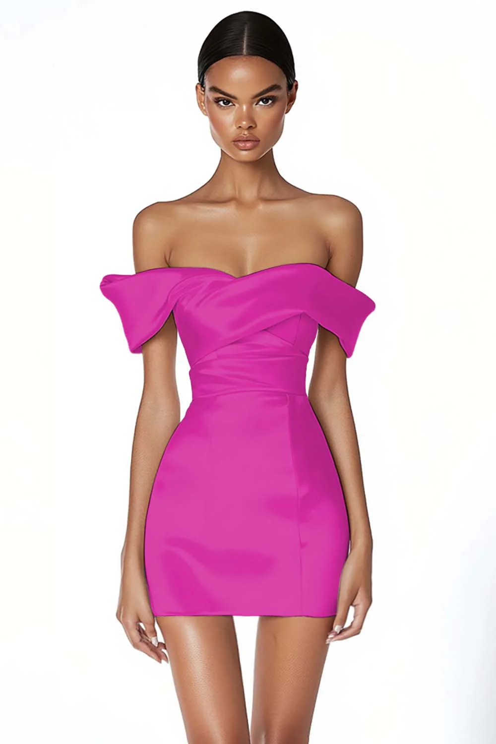 Off The Shoulder White Bodycon Satin Graduation Dress - Image 10