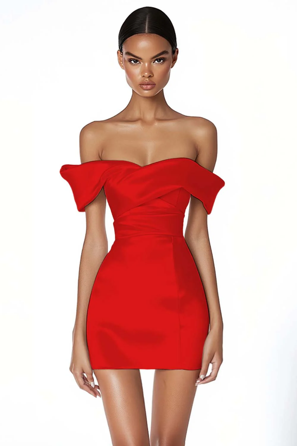Off The Shoulder White Bodycon Satin Graduation Dress - Image 11