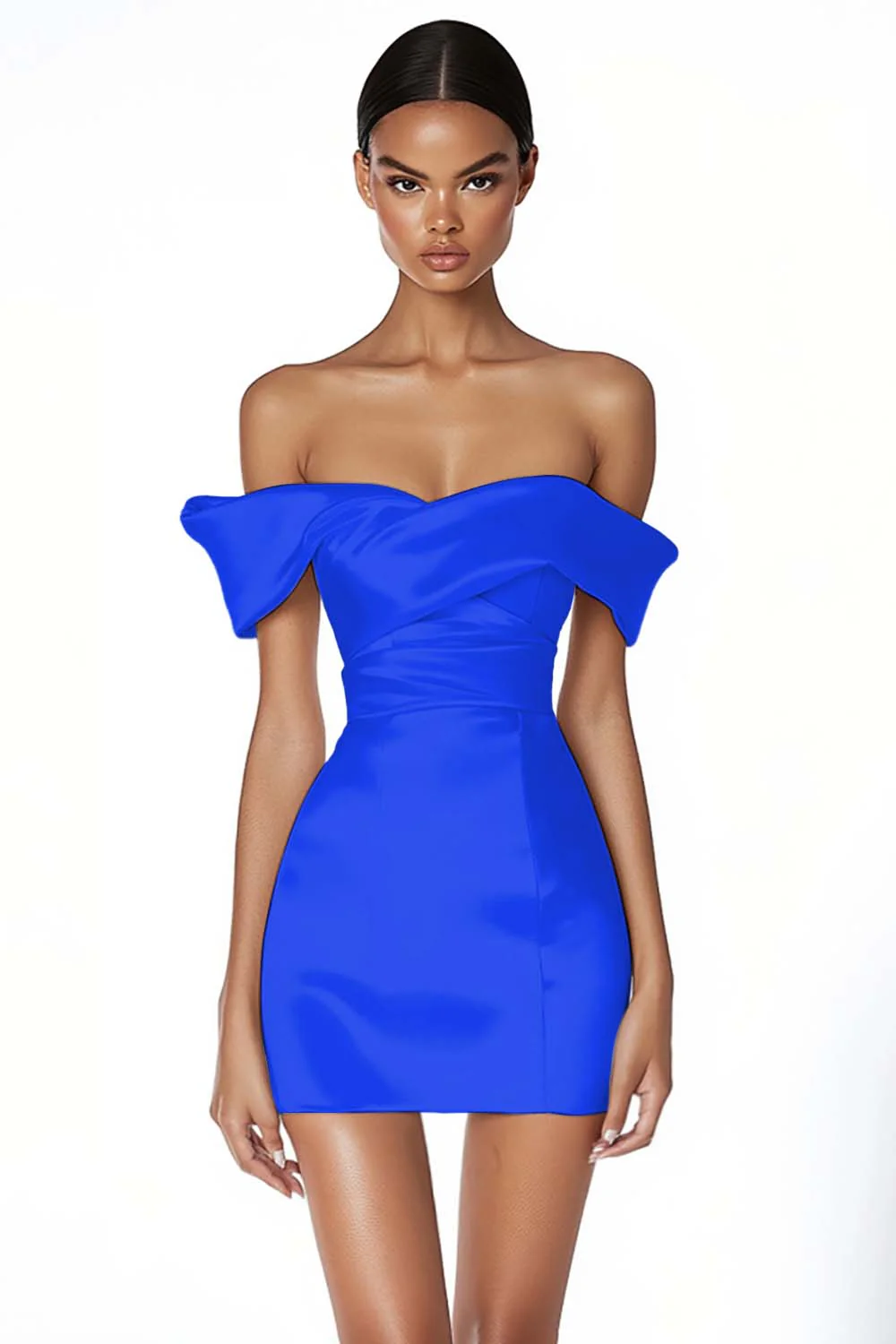 Off The Shoulder White Bodycon Satin Graduation Dress - Image 12