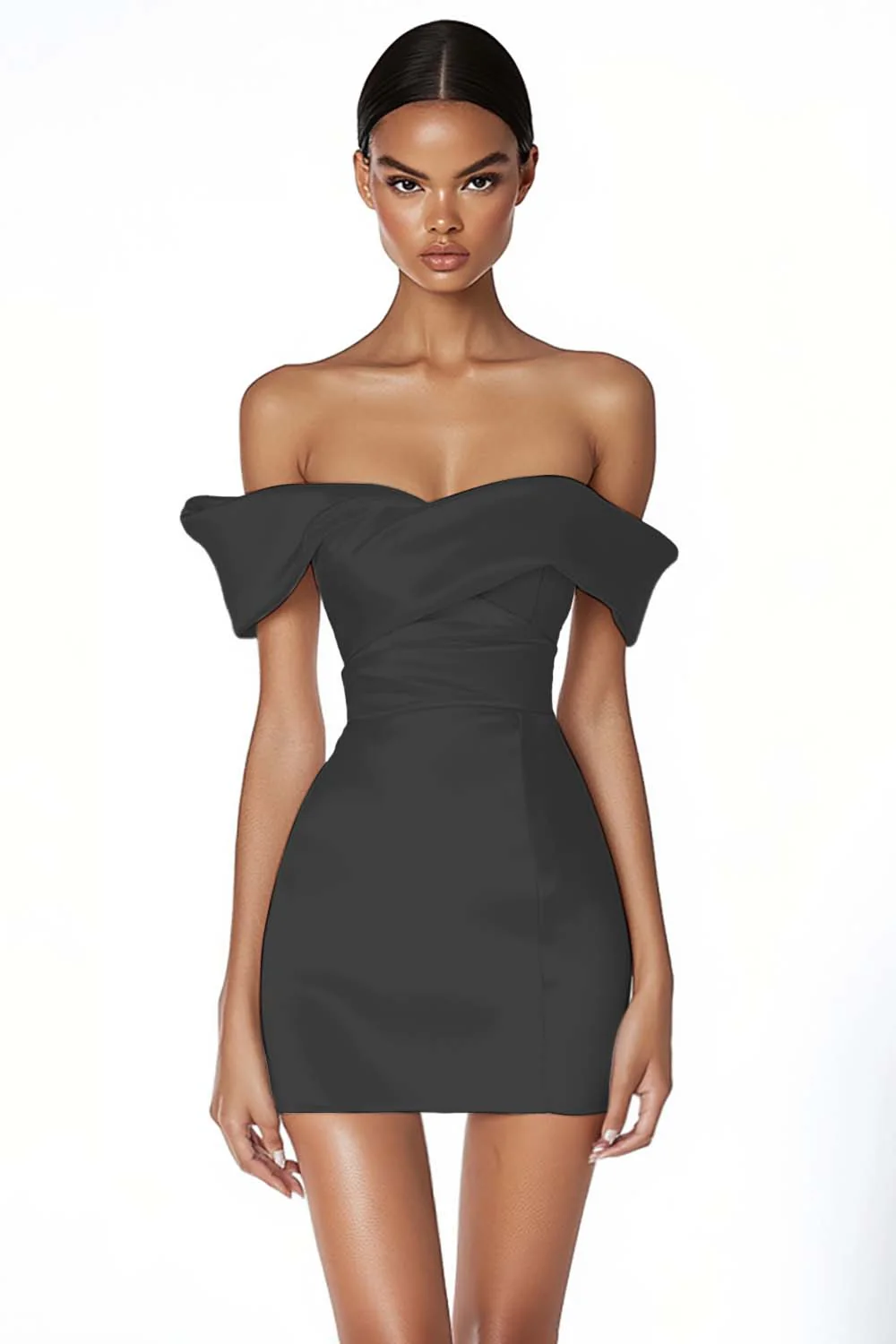 Off The Shoulder White Bodycon Satin Graduation Dress - Image 3