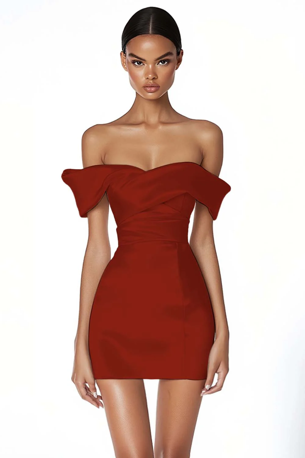 Off The Shoulder White Bodycon Satin Graduation Dress - Image 4