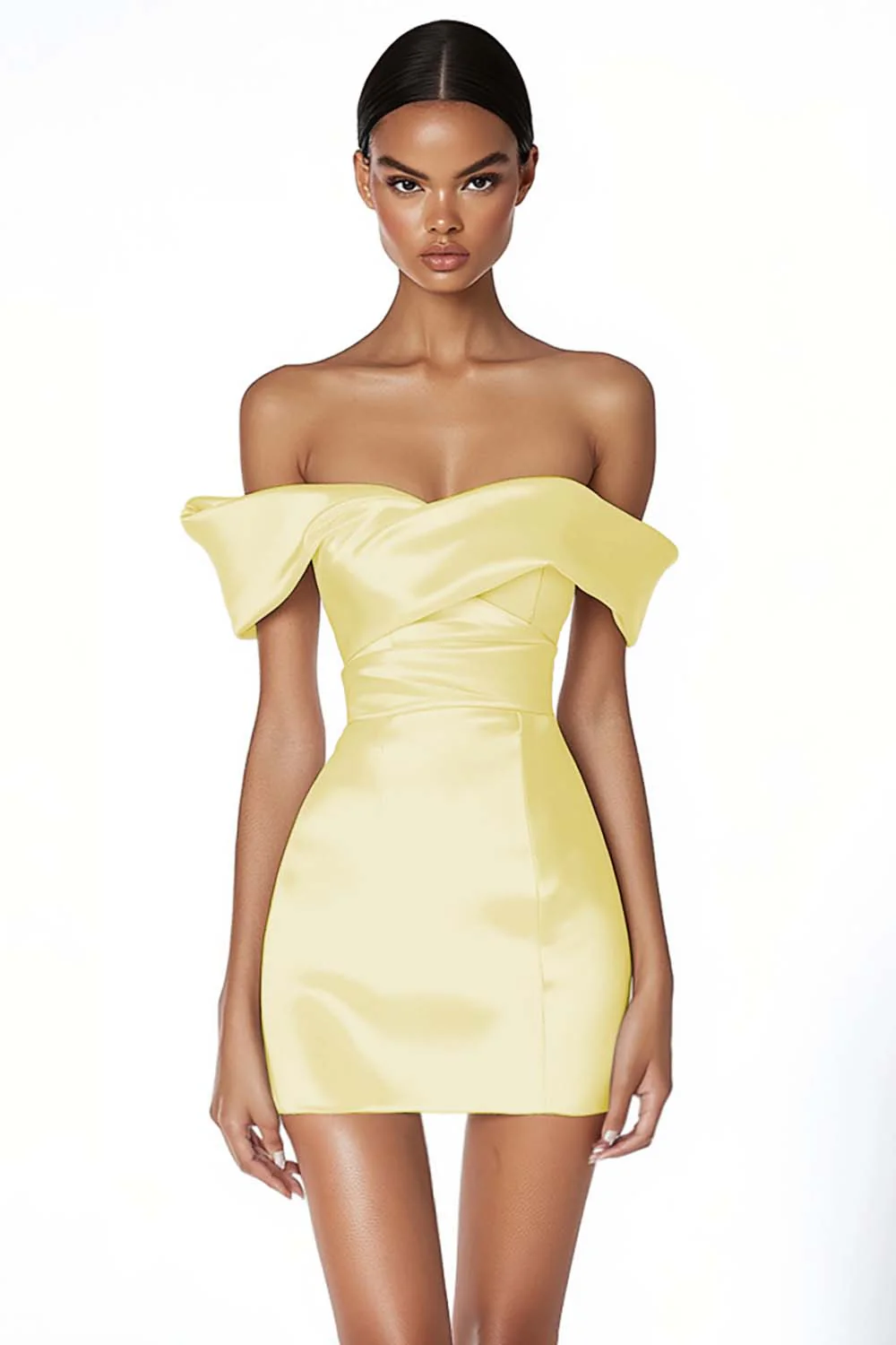 Off The Shoulder White Bodycon Satin Graduation Dress - Image 5