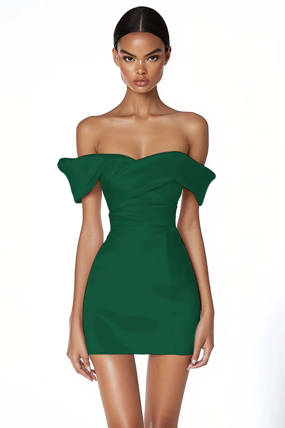 Off The Shoulder White Bodycon Satin Graduation Dress - Image 6