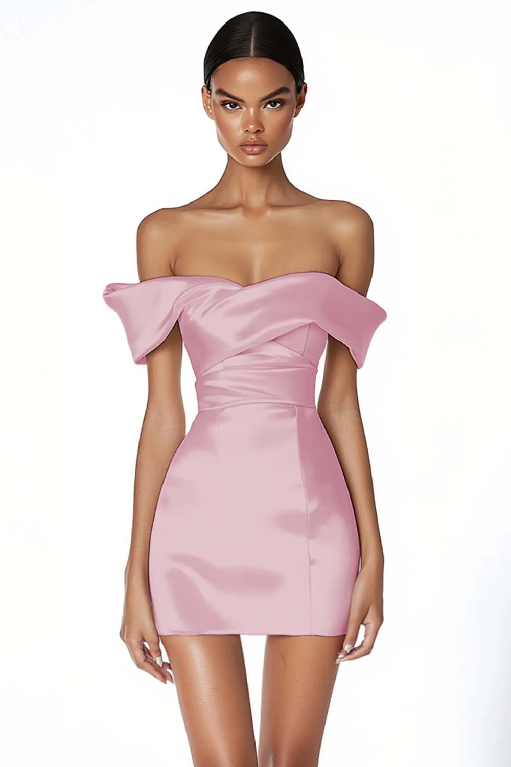 Off The Shoulder White Bodycon Satin Graduation Dress - Image 8