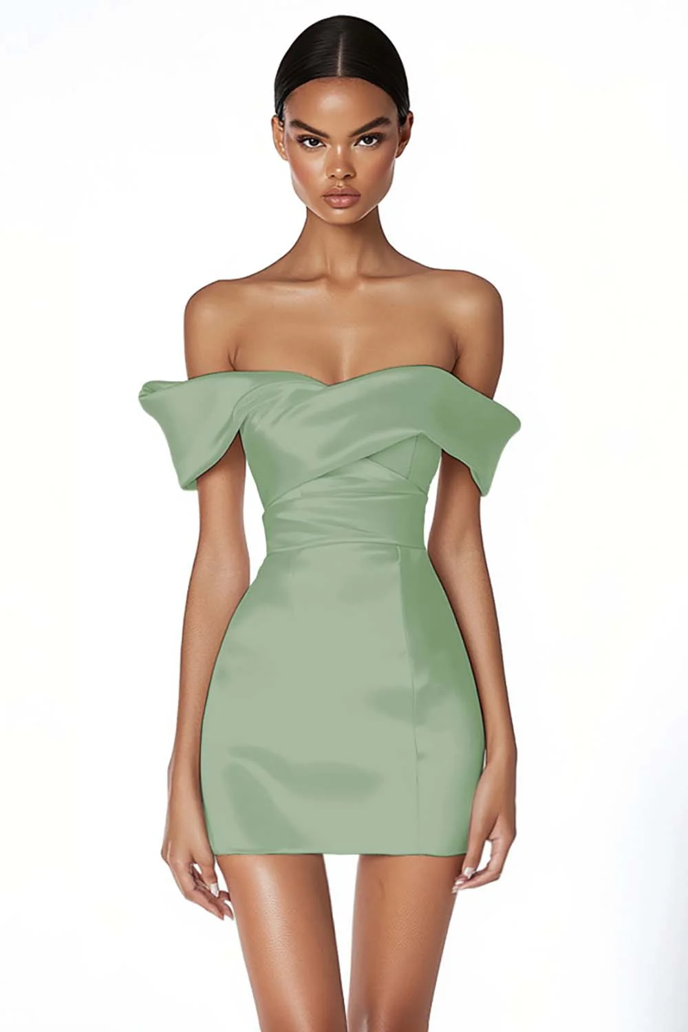 Off The Shoulder White Bodycon Satin Graduation Dress - Image 9