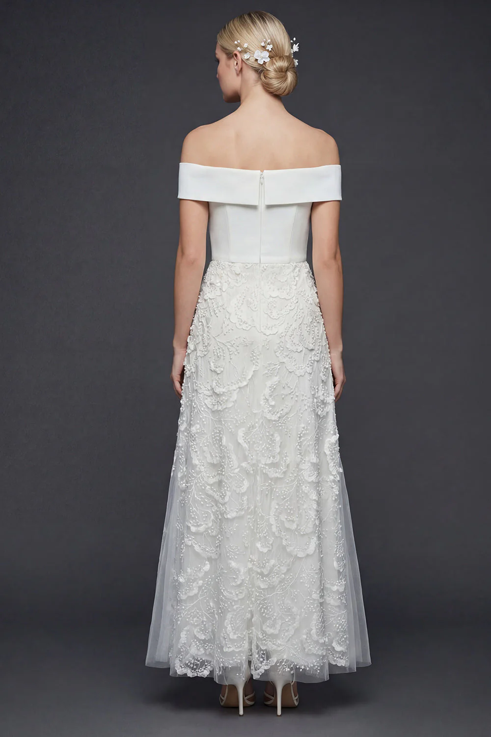 Off The Shoulder White Long A Line Wedding Dress - Image 2