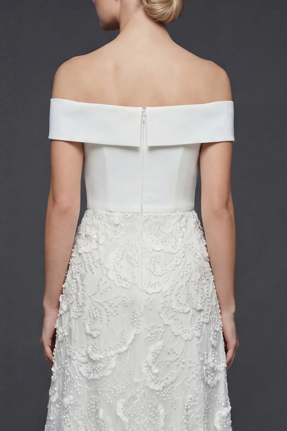 Off The Shoulder White Long A Line Wedding Dress - Image 4