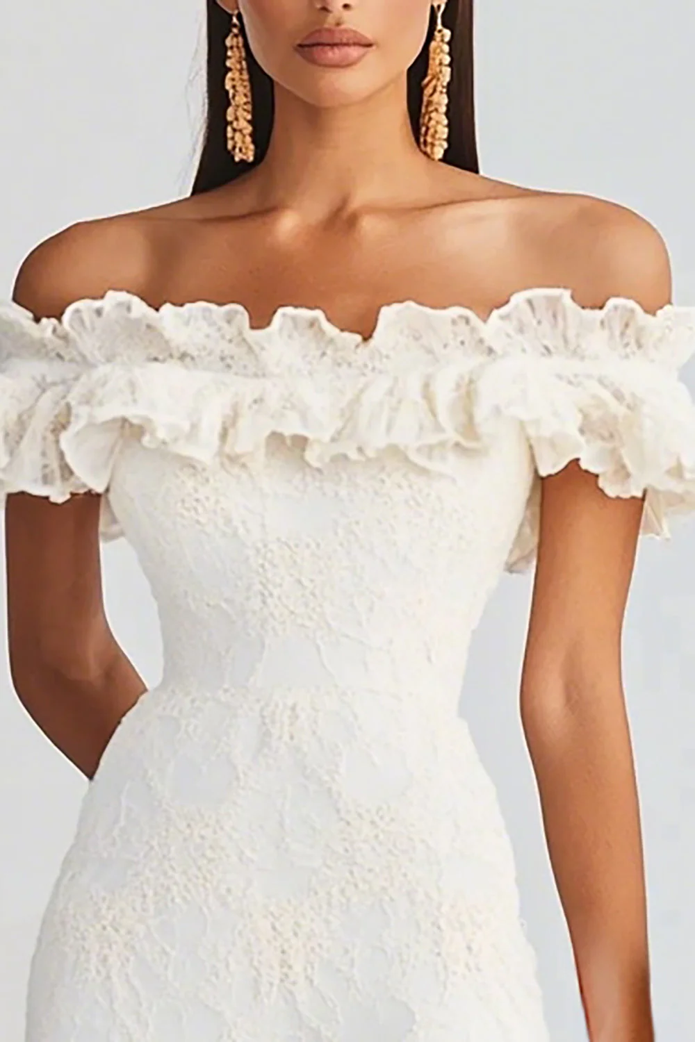 Off The Shoulder White Ruffled Bodycon Graduation Dress - Image 2
