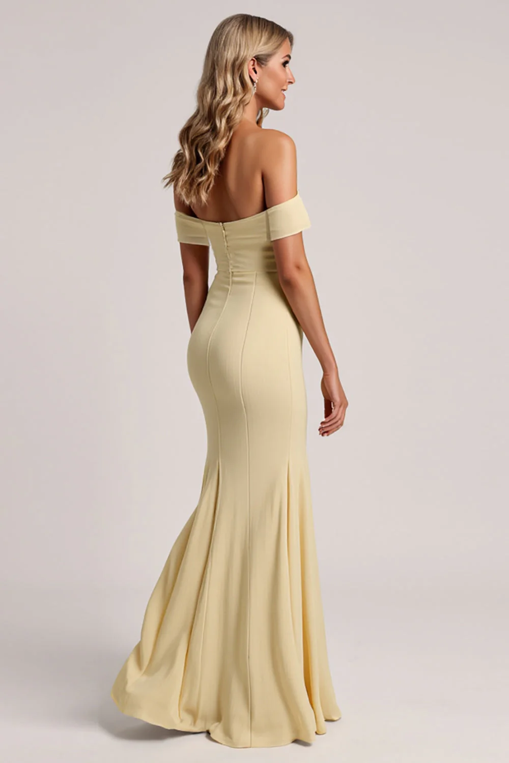 Off The Shoulder Yellow Mermaid Bridesmaid Dress - Image 2