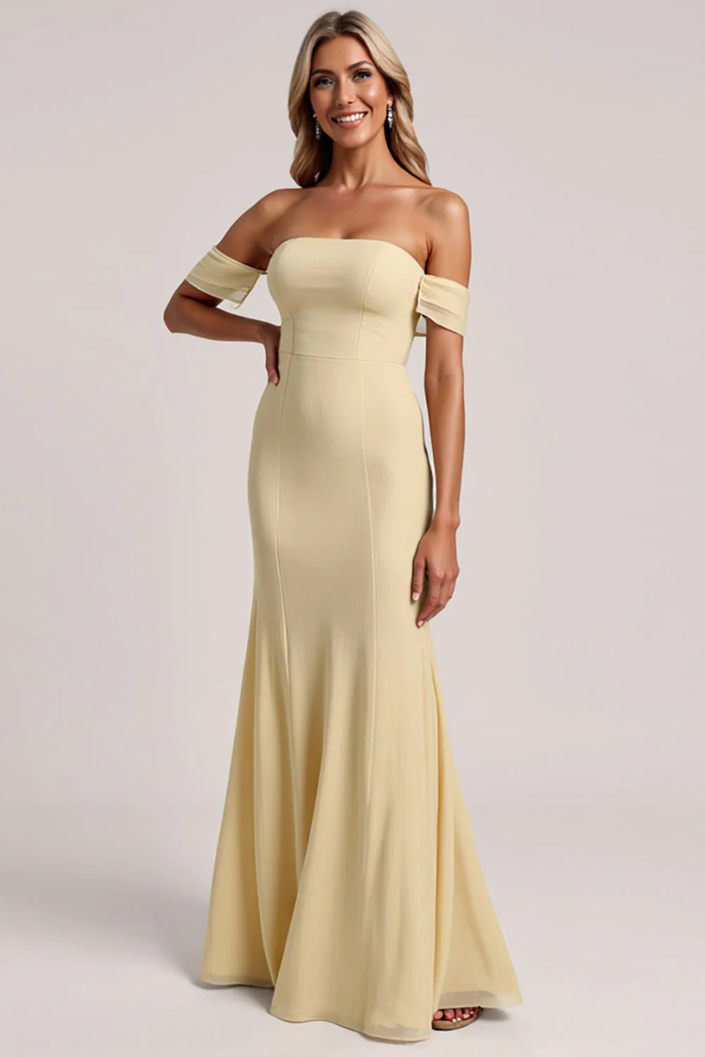 Off The Shoulder Yellow Mermaid Bridesmaid Dress - Image 3