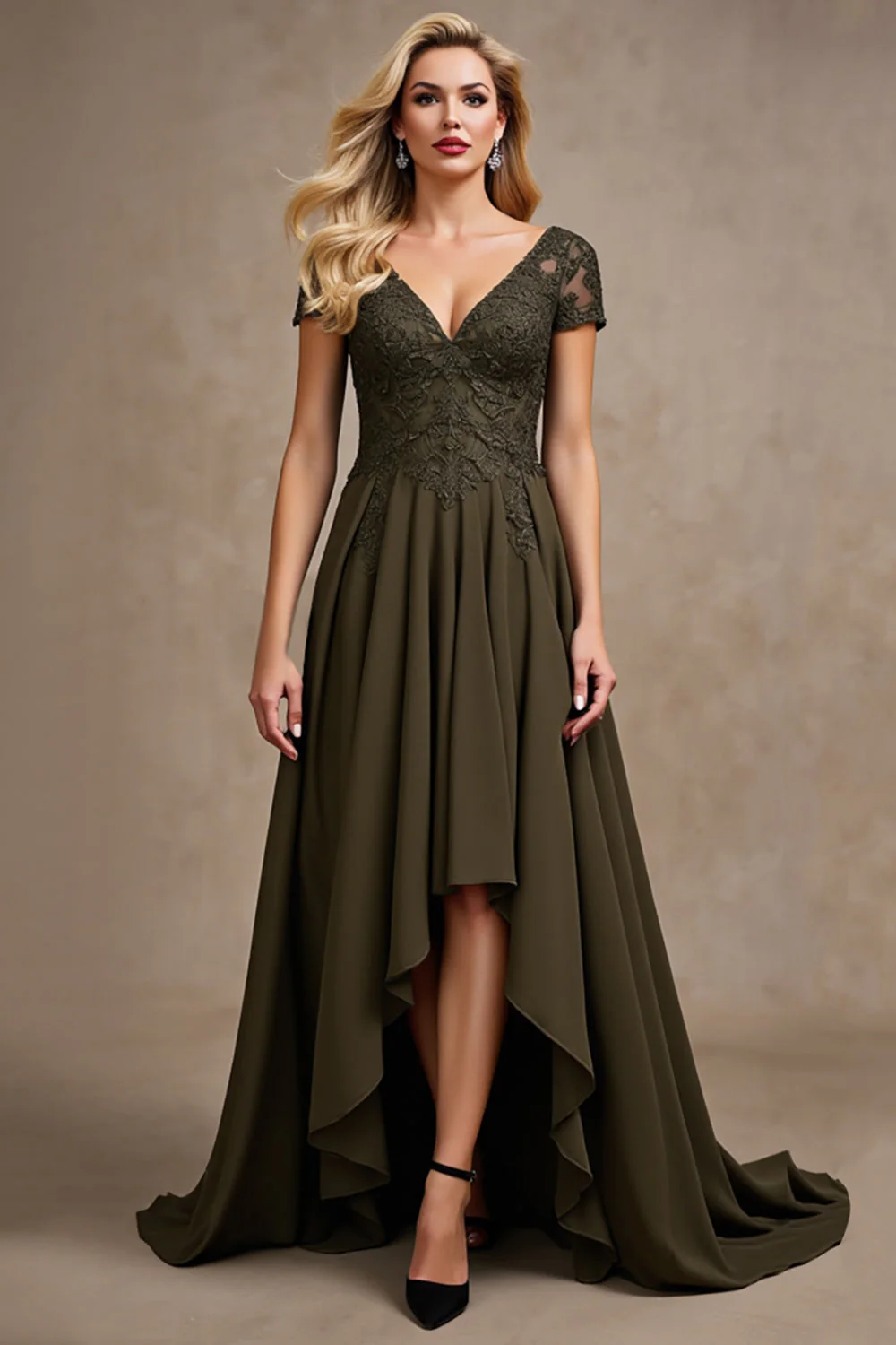 Olive A Line Satin Asymmetrical High Low Mother of the Bride Dress - Image 3
