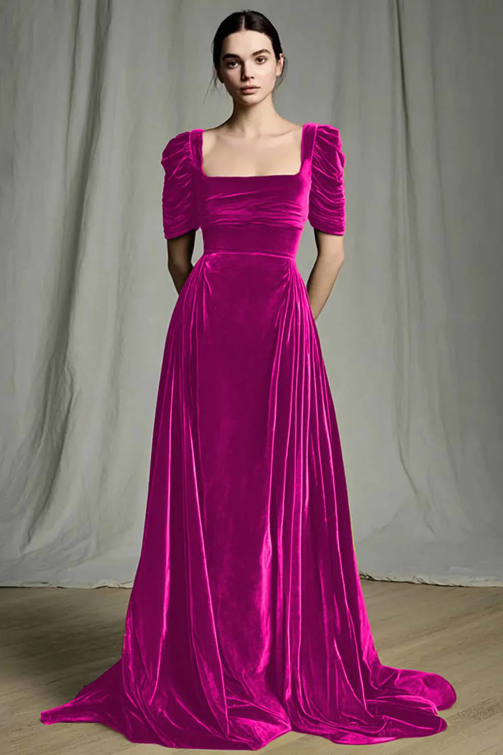 Olive A-Line Square Neck Velvet Long Formal Dress - Image 10