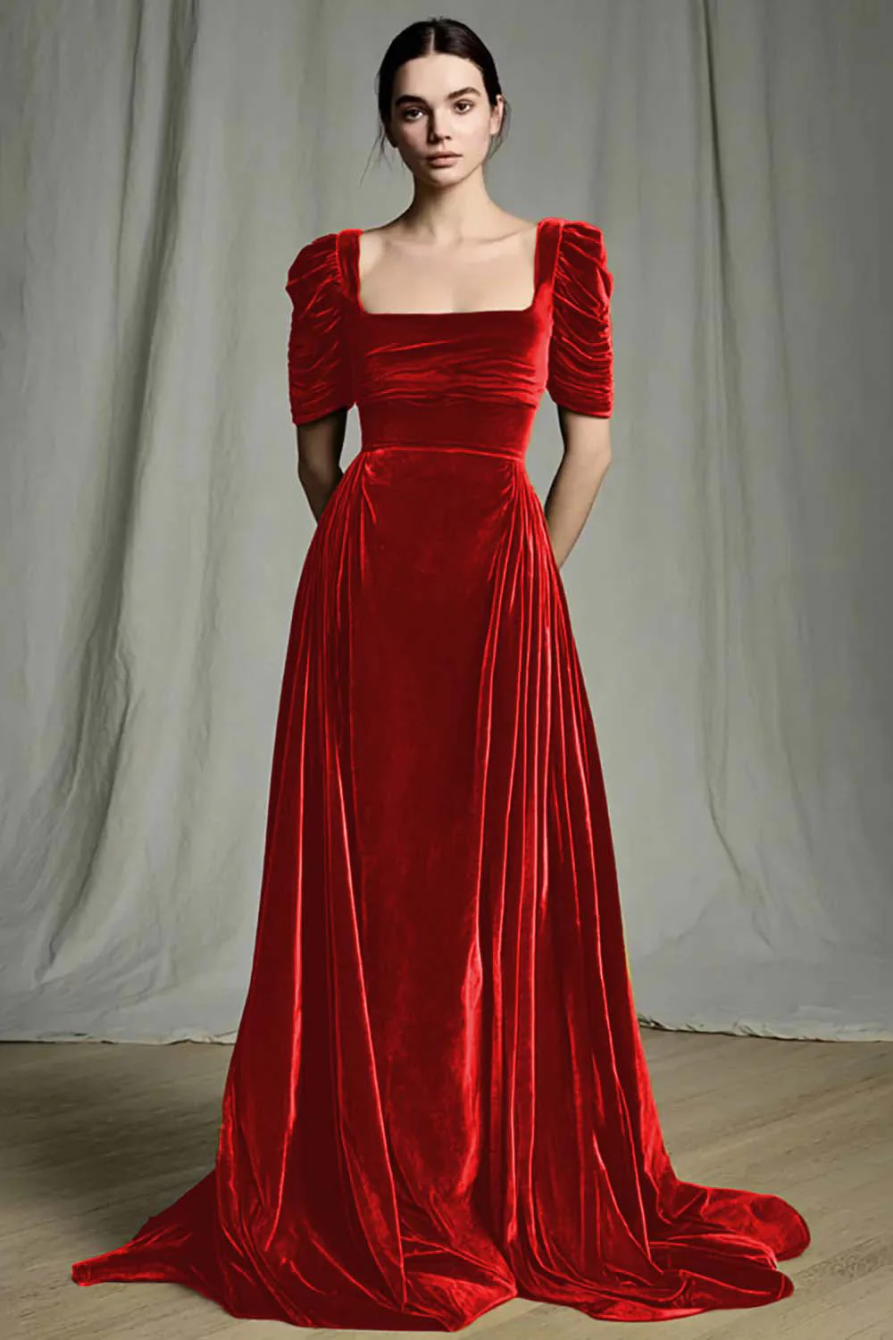 Olive A-Line Square Neck Velvet Long Formal Dress - Image 11