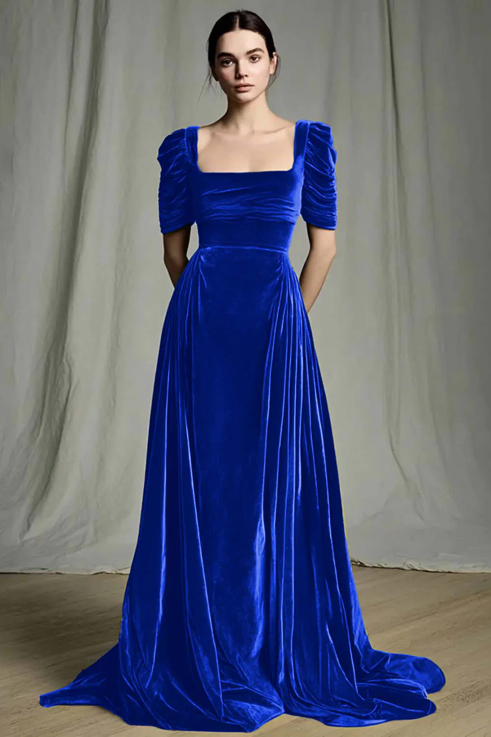 Olive A-Line Square Neck Velvet Long Formal Dress - Image 12
