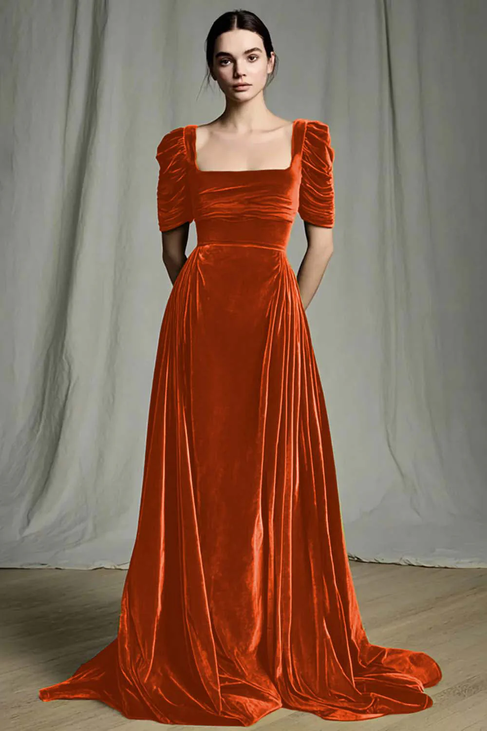 Olive A-Line Square Neck Velvet Long Formal Dress - Image 13