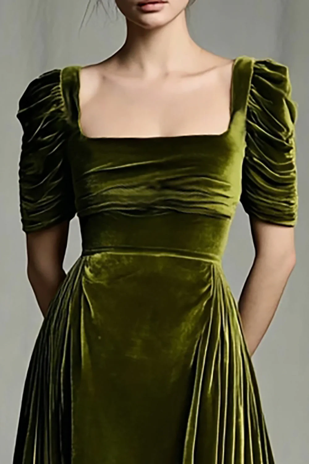 Olive A-Line Square Neck Velvet Long Formal Dress - Image 2