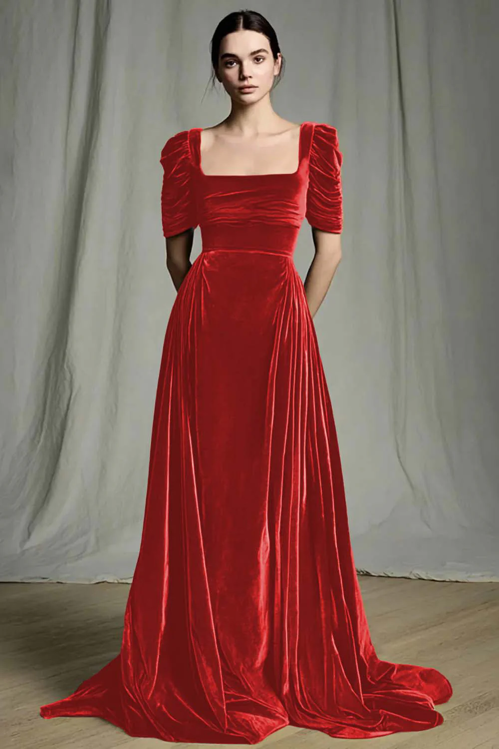 Olive A-Line Square Neck Velvet Long Formal Dress - Image 5