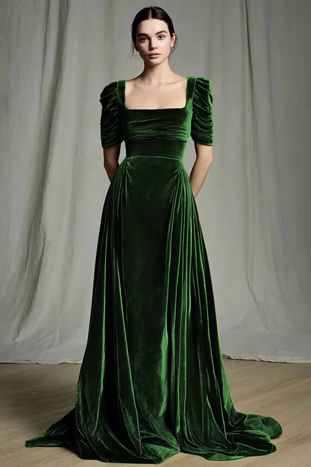 Olive A-Line Square Neck Velvet Long Formal Dress - Image 6