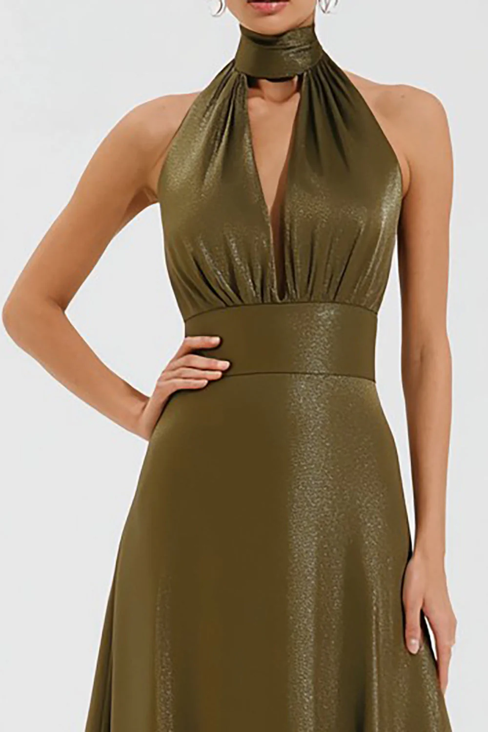 Olive Halter A Line Cut Out Long Evening Dress - Image 2