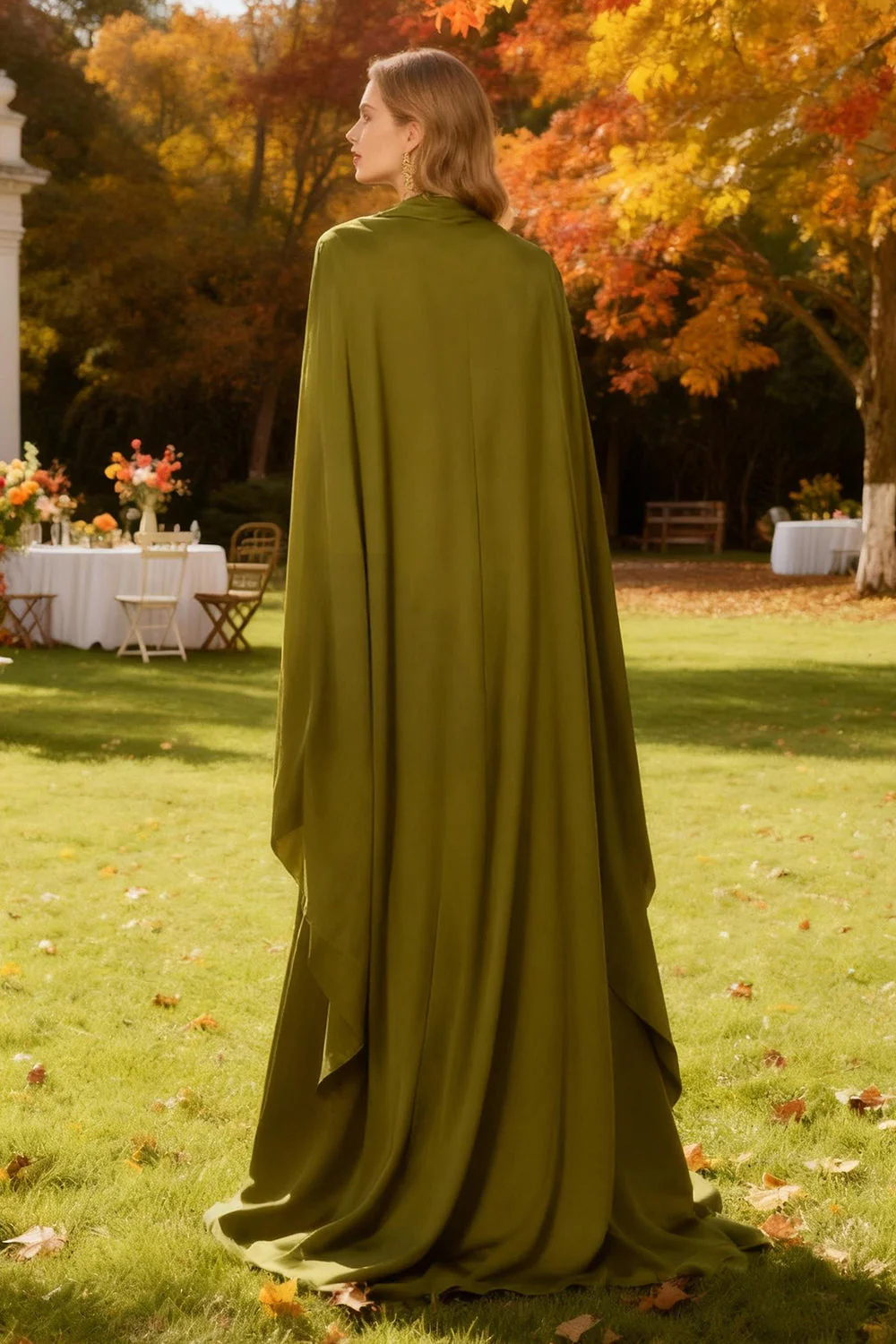 Olive High Neck Mermaid Long Evening Dress with Cape - Image 2