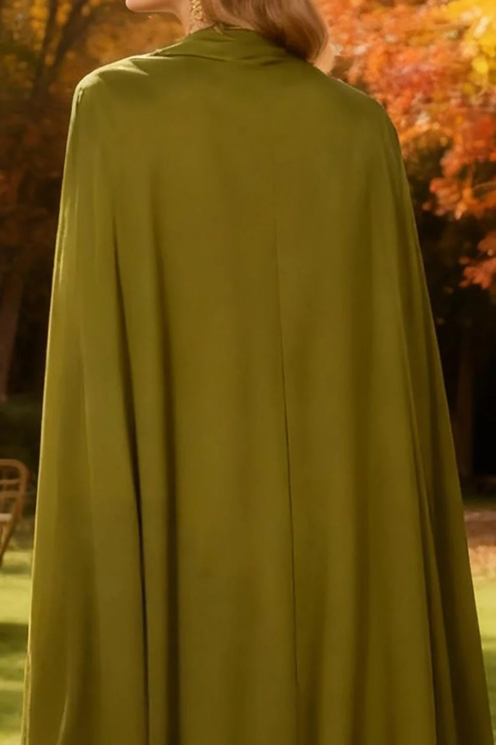 Olive High Neck Mermaid Long Evening Dress with Cape - Image 4