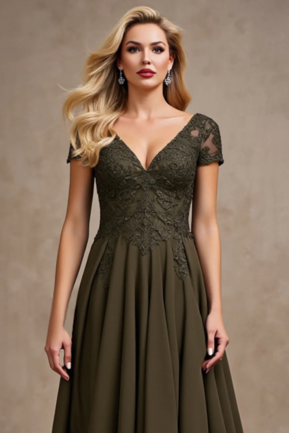 Olive Satin Asymmetrical High Low Mother of the Bride Dress - Image 4