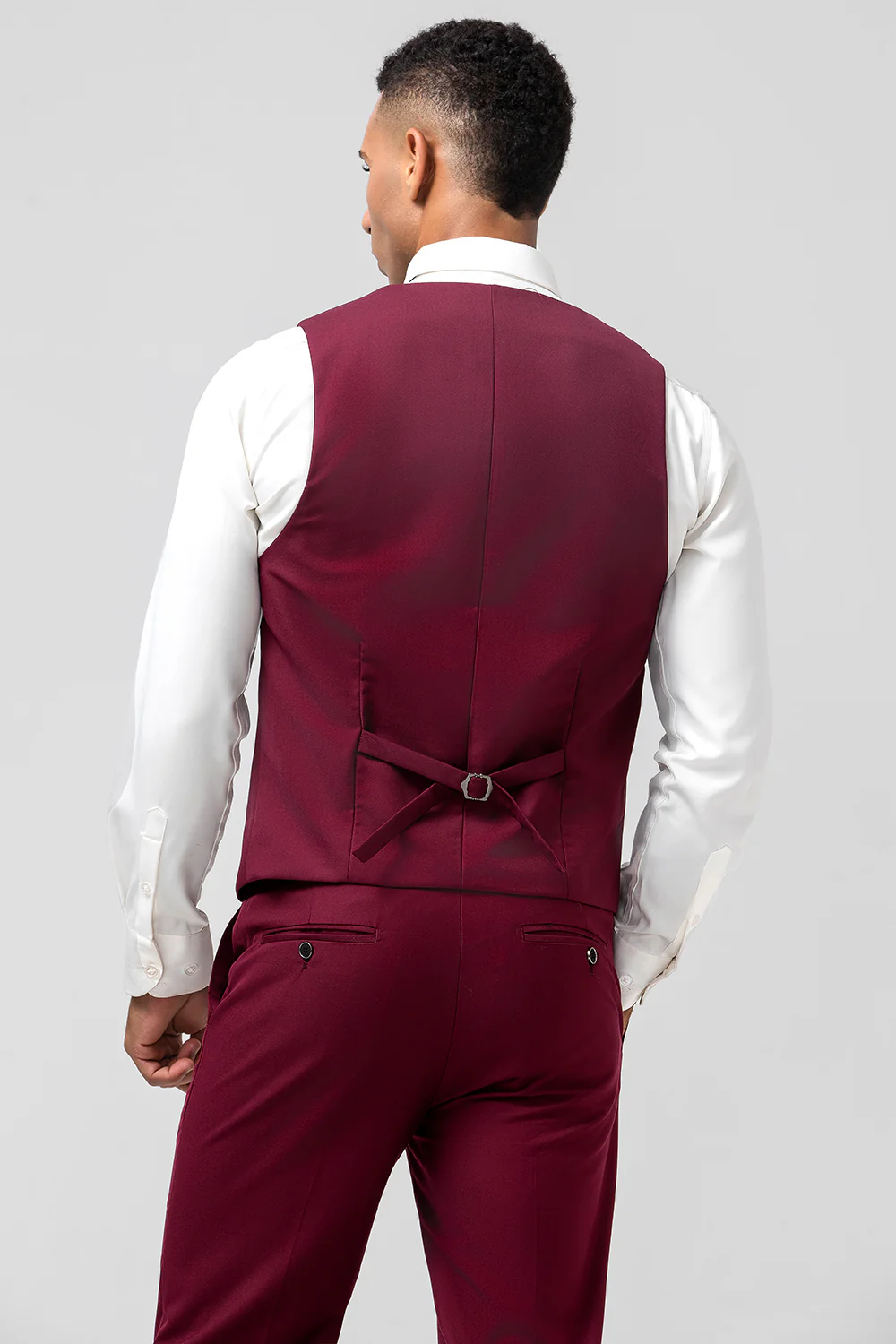 One Button Peak Lapel Burgundy 3 Pieces Men's Suits - Image 5