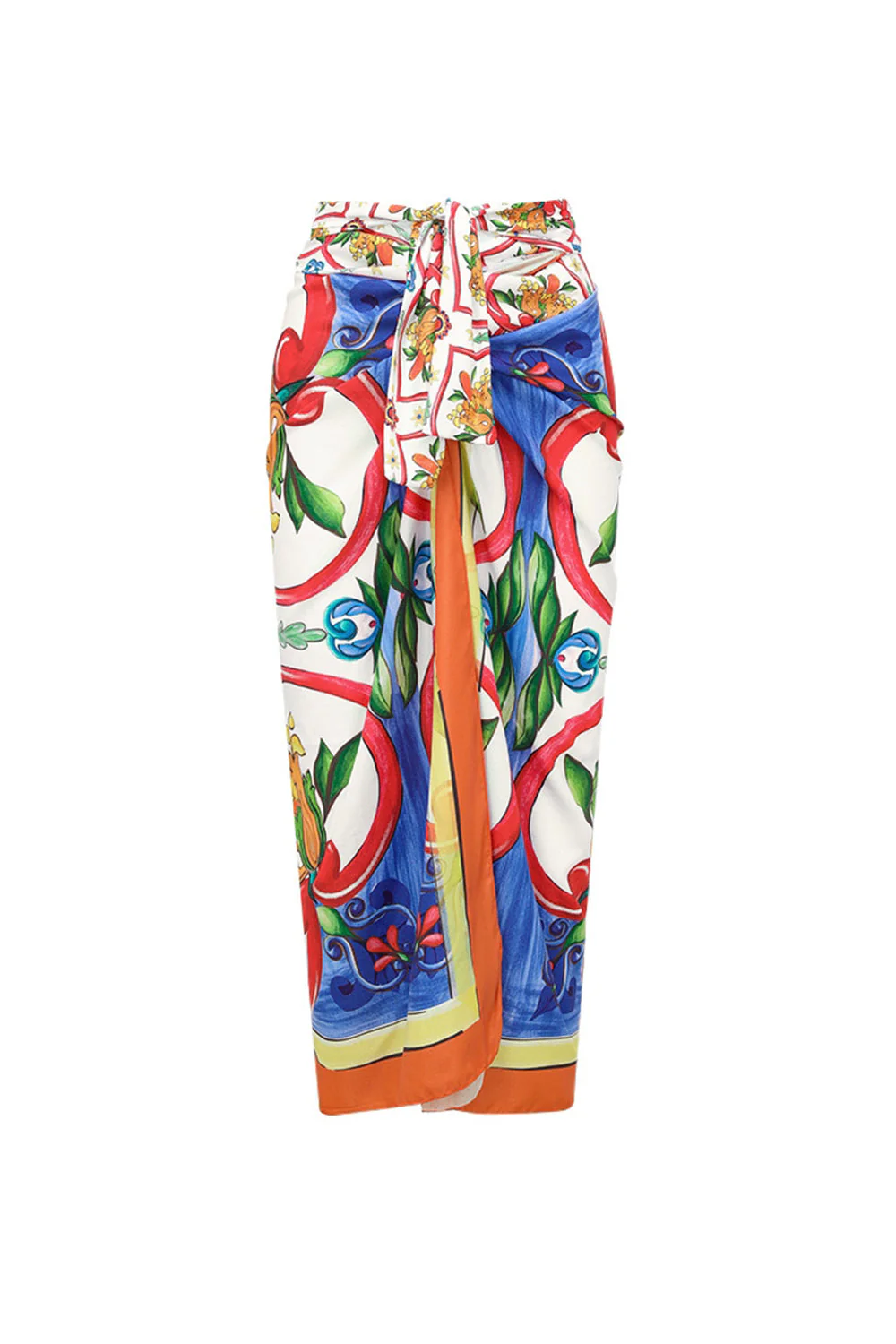 One Shoulder 2 Piece Orange Blue Print Swimwear with Cover Up Dress - Image 3