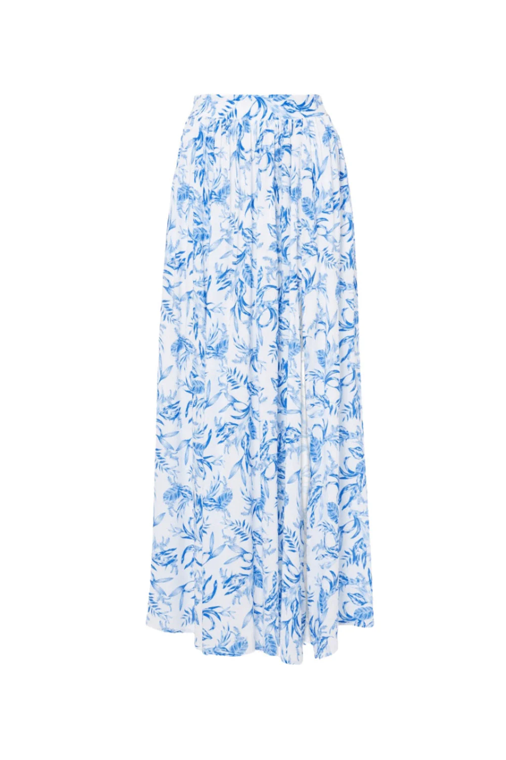 One Shoulder 2 Piece White Blue Flower Printed Swimsuit with Beach Dress - Image 3