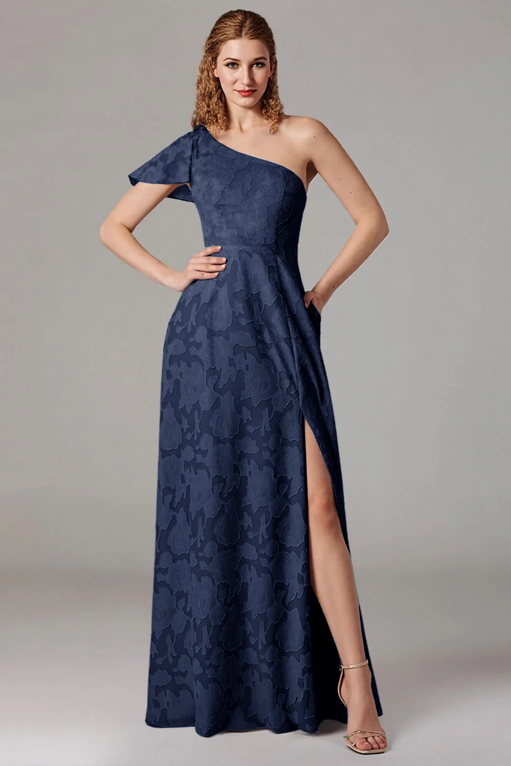 One Shoulder Black A-Line Long Choir Dress with Slit - Image 10