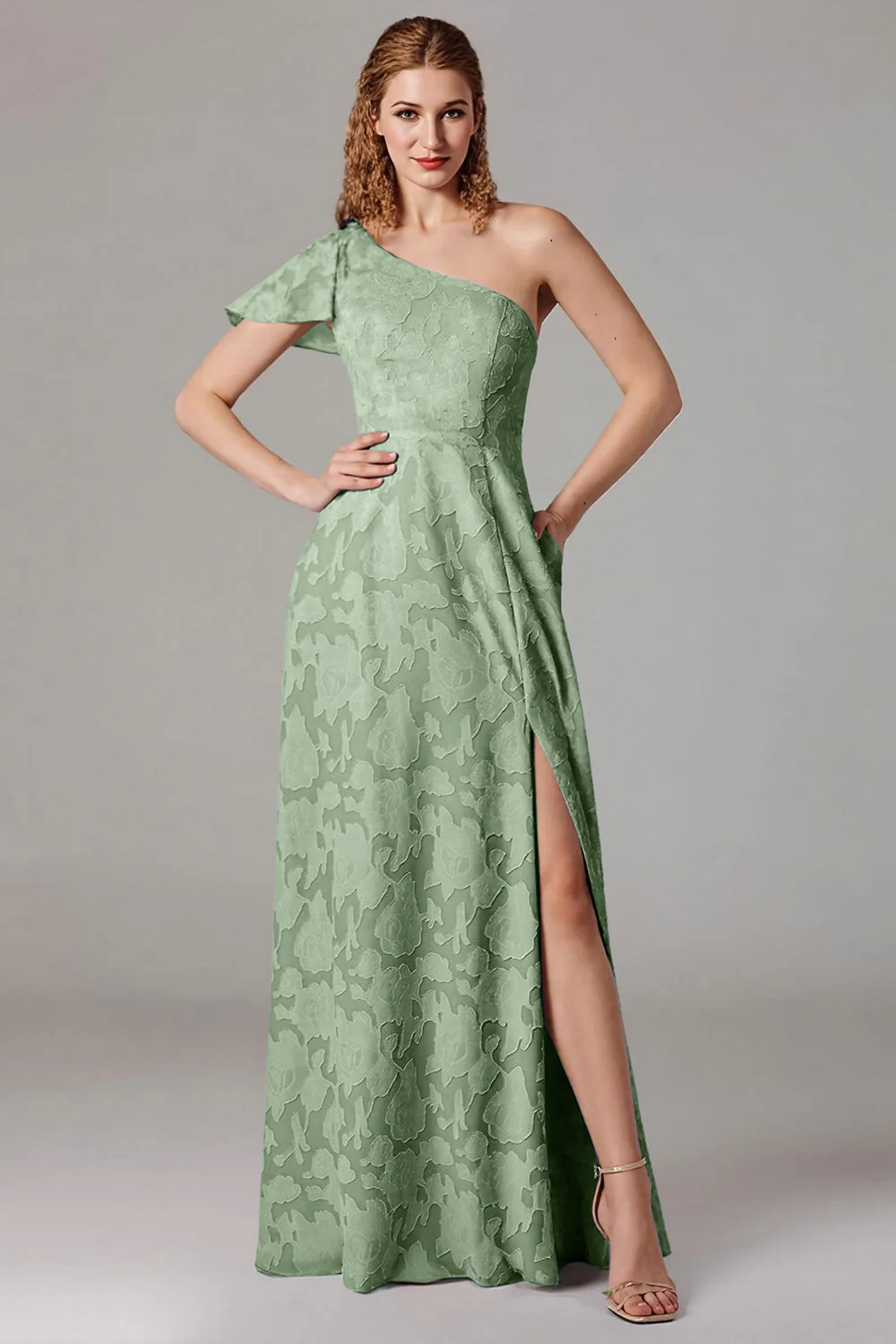 One Shoulder Black A-Line Long Choir Dress with Slit - Image 12