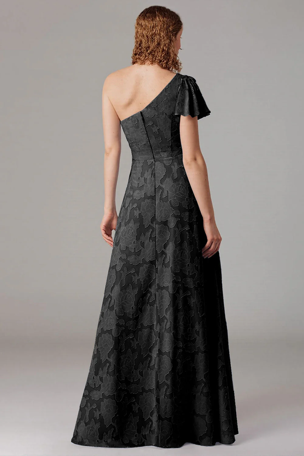 One Shoulder Black A-Line Long Choir Dress with Slit - Image 3