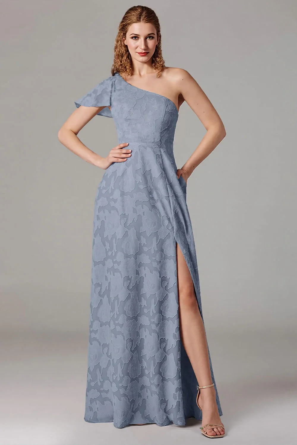 One Shoulder Black A-Line Long Choir Dress with Slit - Image 4