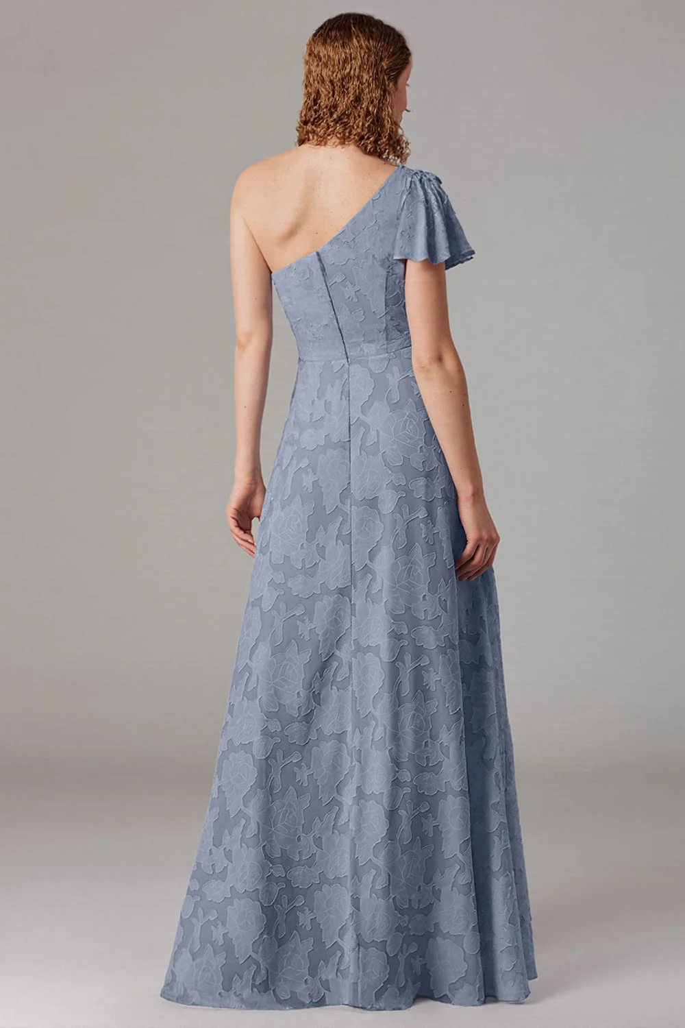 One Shoulder Black A-Line Long Choir Dress with Slit - Image 5