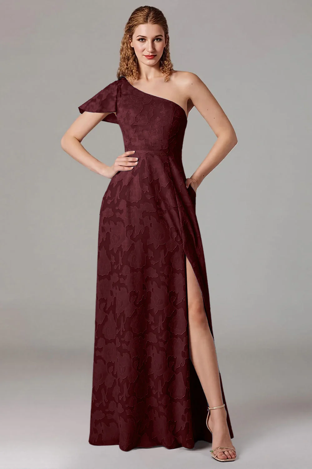 One Shoulder Black A-Line Long Choir Dress with Slit - Image 6