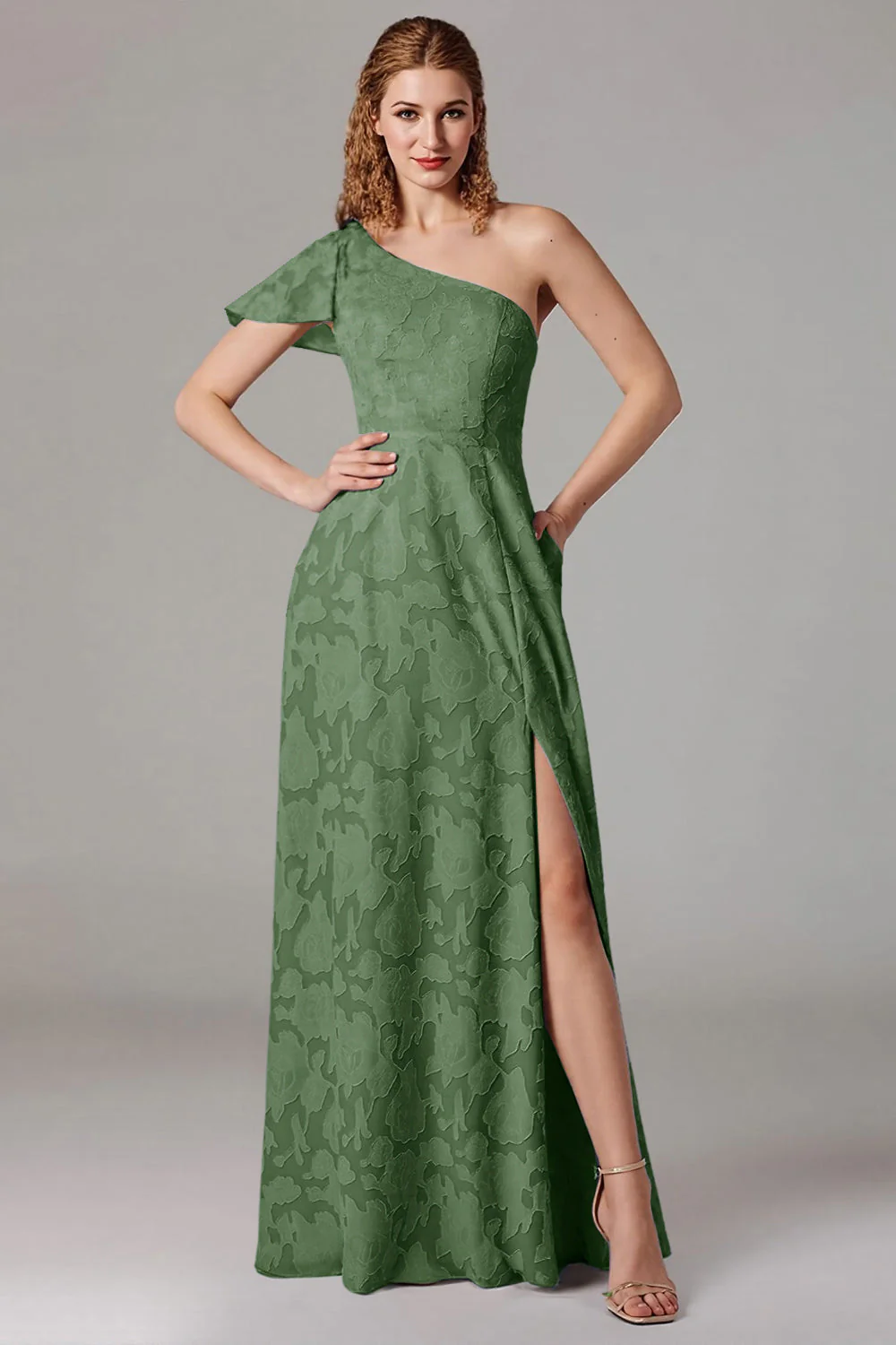 One Shoulder Black A-Line Long Choir Dress with Slit - Image 8
