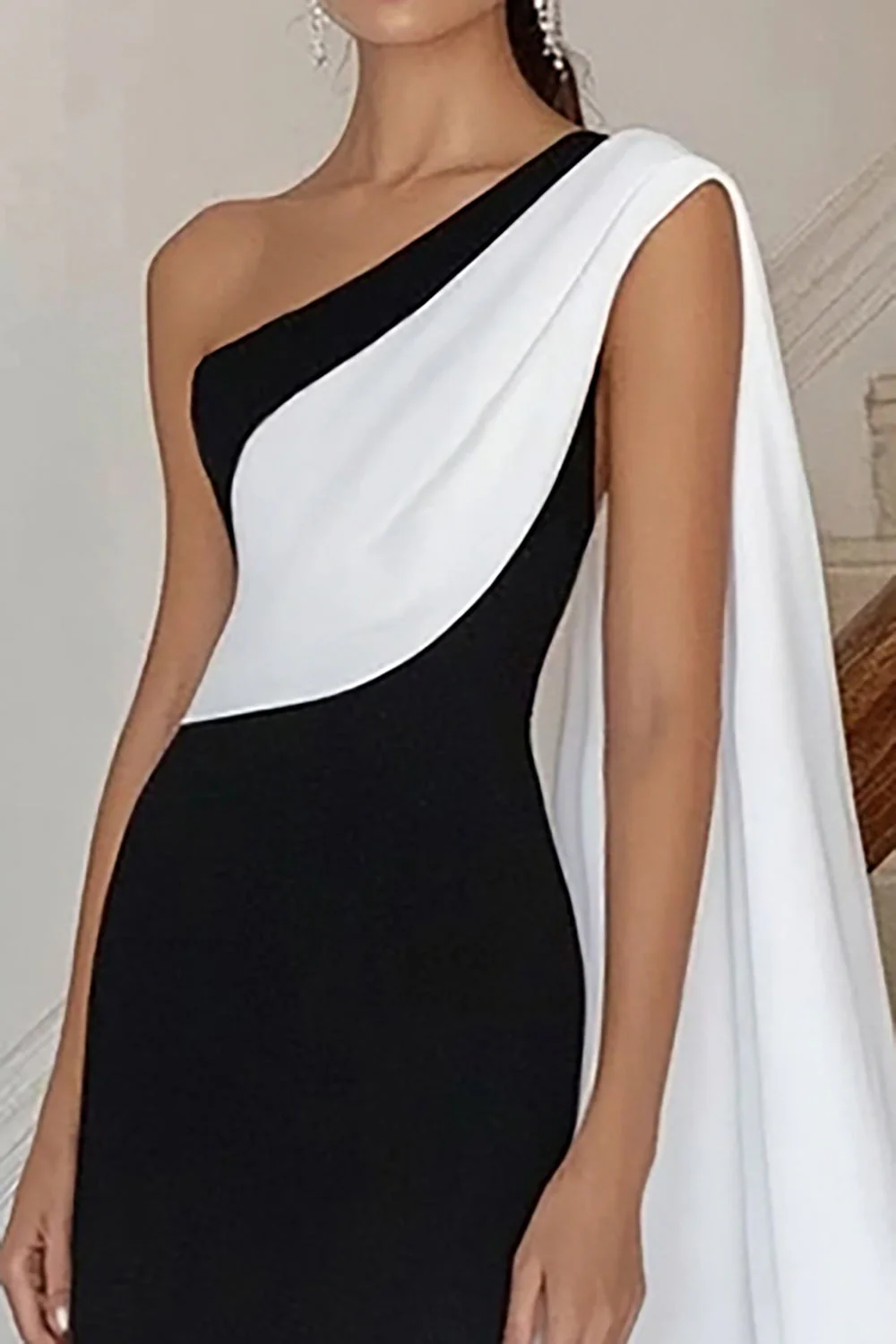 One Shoulder Black Sheath Long Evening Dress - Image 2