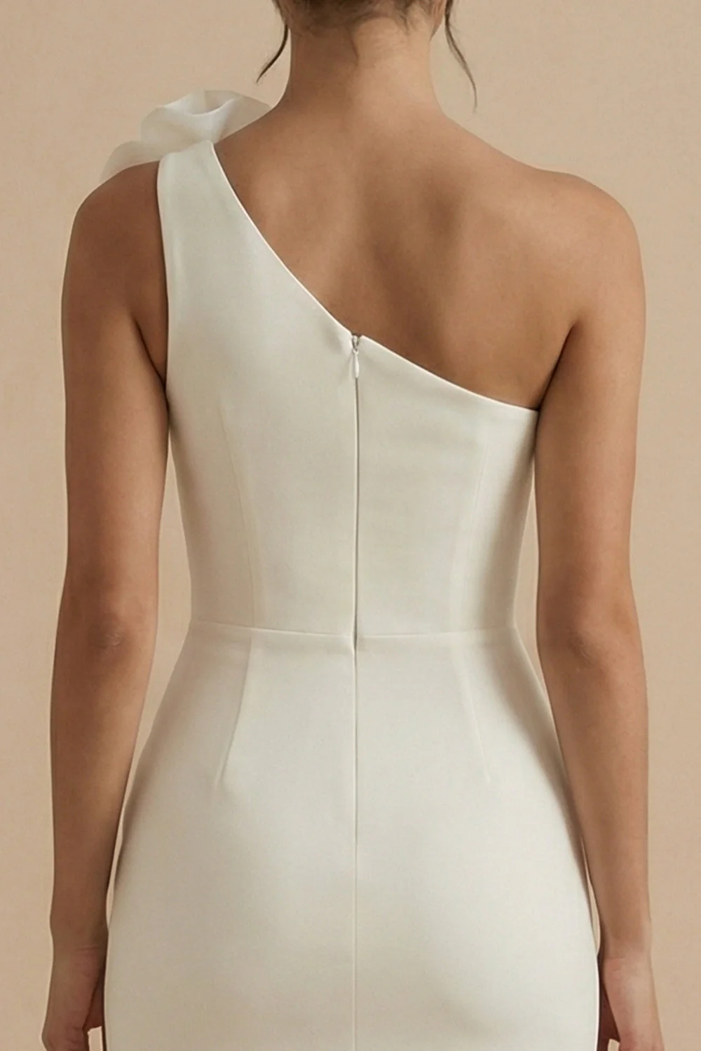 One Shoulder Bodycon Little White Dress with 3D Flowers - Image 4