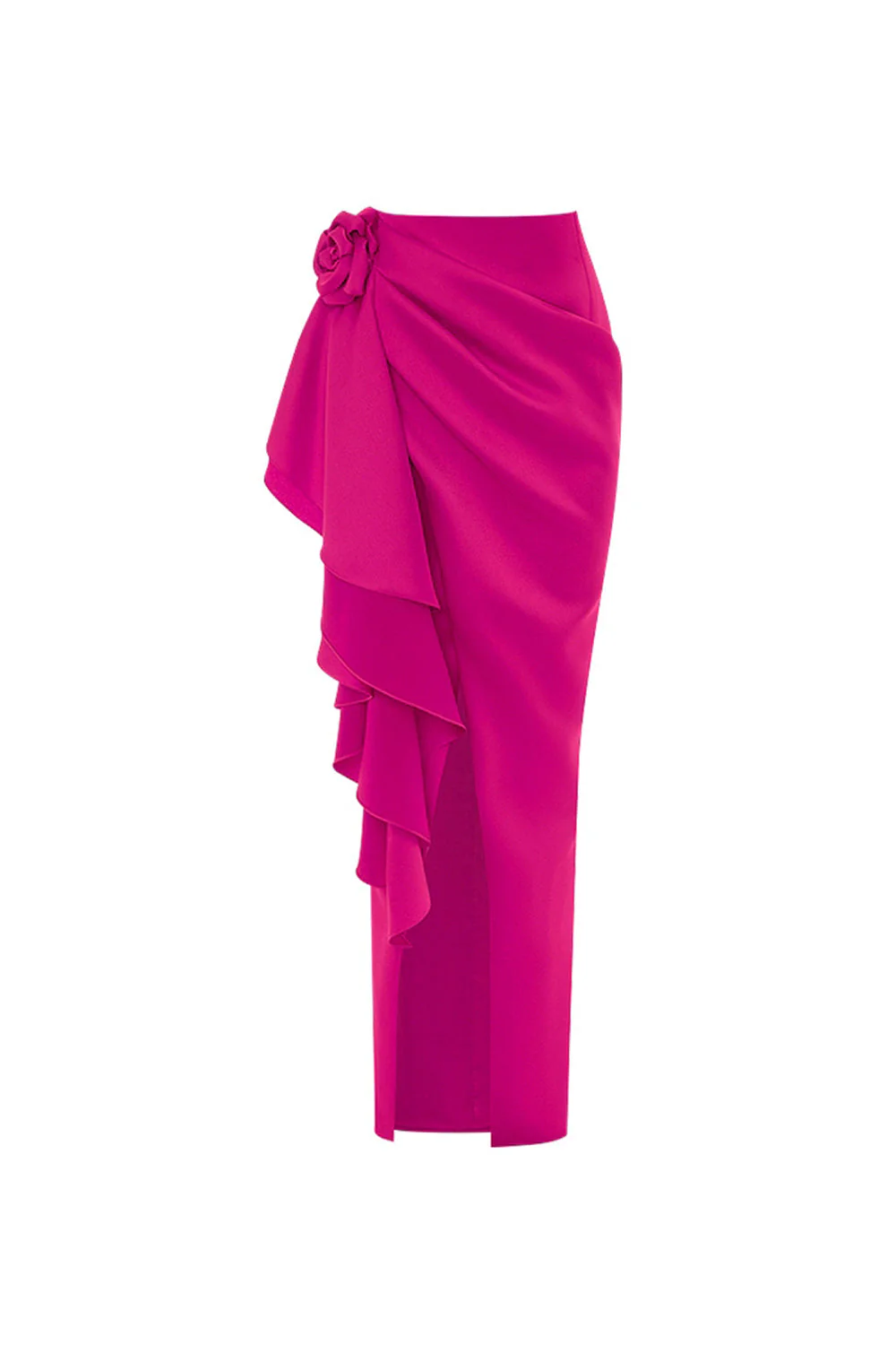 One Shoulder Fuchsia 3D Flower 2 Piece Swimsuit with Beach Dress - Image 3